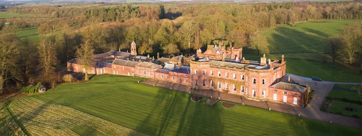 Top down view of Netherby Hall Winter Morning