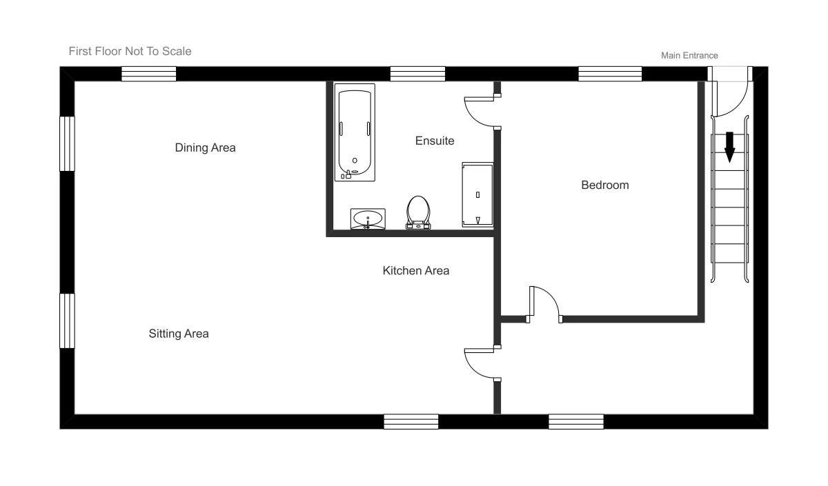 Floorplan Layout of the Clock Tower 1 Bedroom Apartment