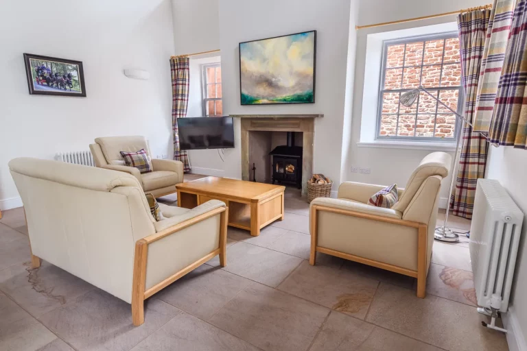 Lounge with TV and Log Burner in Sir Walter Scott Apartment