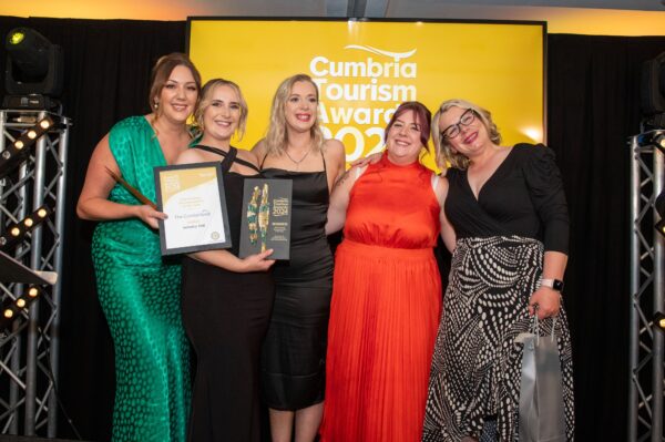 The Netherby Hall team collecting the award for self-catering accommodation of the year at the 2024 Cumbria Tourism Awards