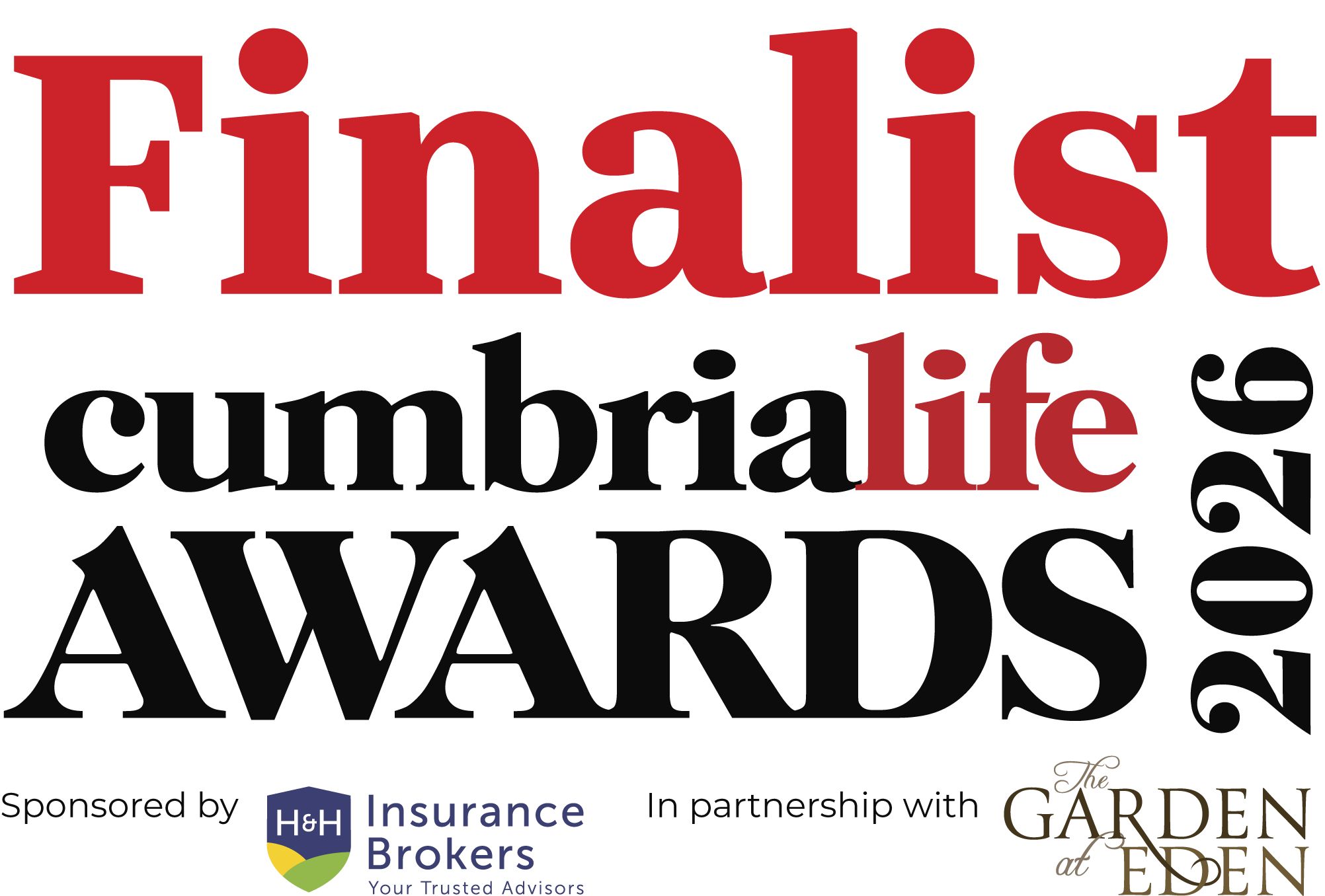 Netherby Hall Cumbria Life Awards 2026 finalist banner sponsored by H&H Insurance Brokers in partnership with Garden at Eden