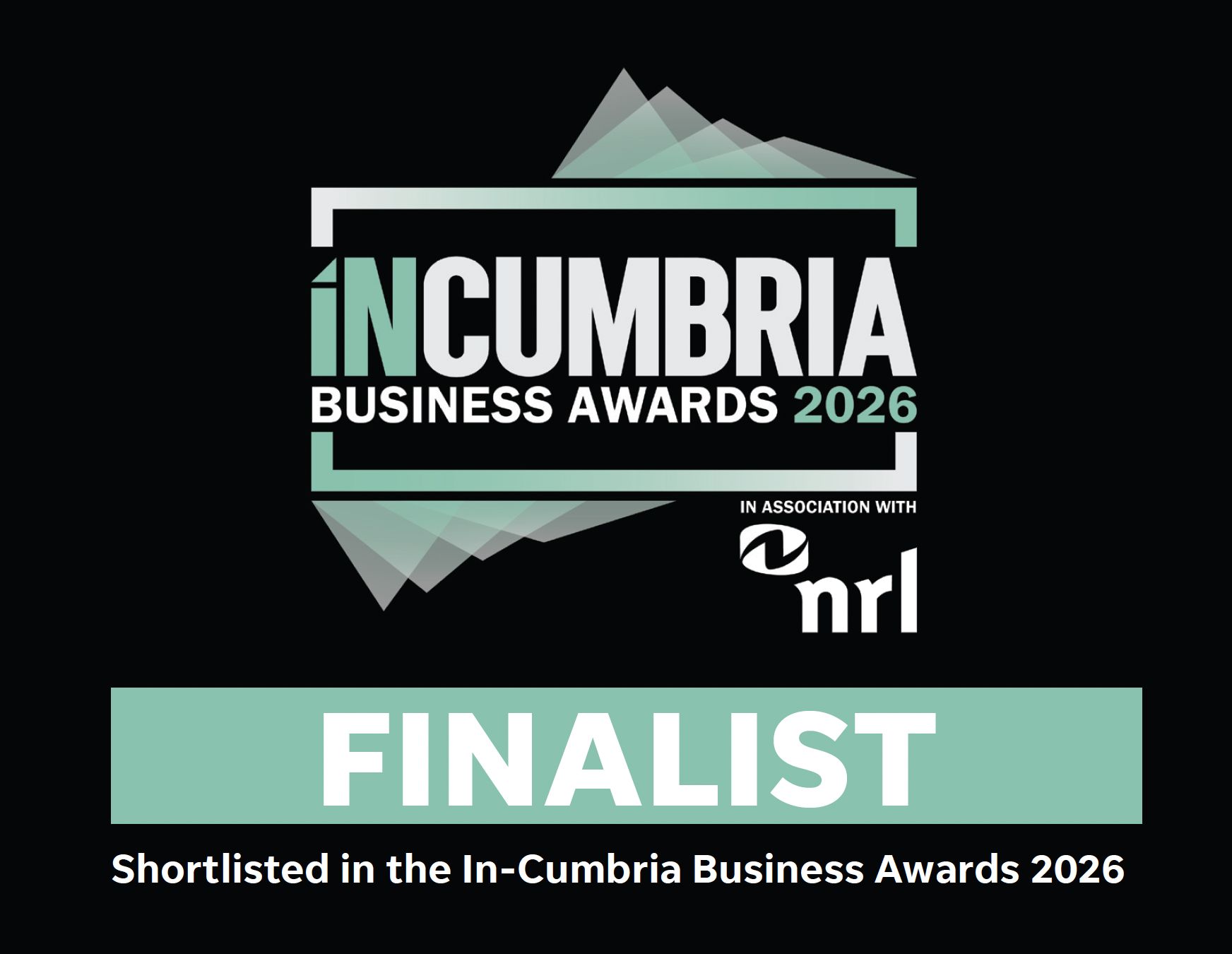 In-Cumbria Business Awards 2026 Finalist badge showing Netherby Hall shortlisted in the In-Cumbria Business Awards in association with nrl